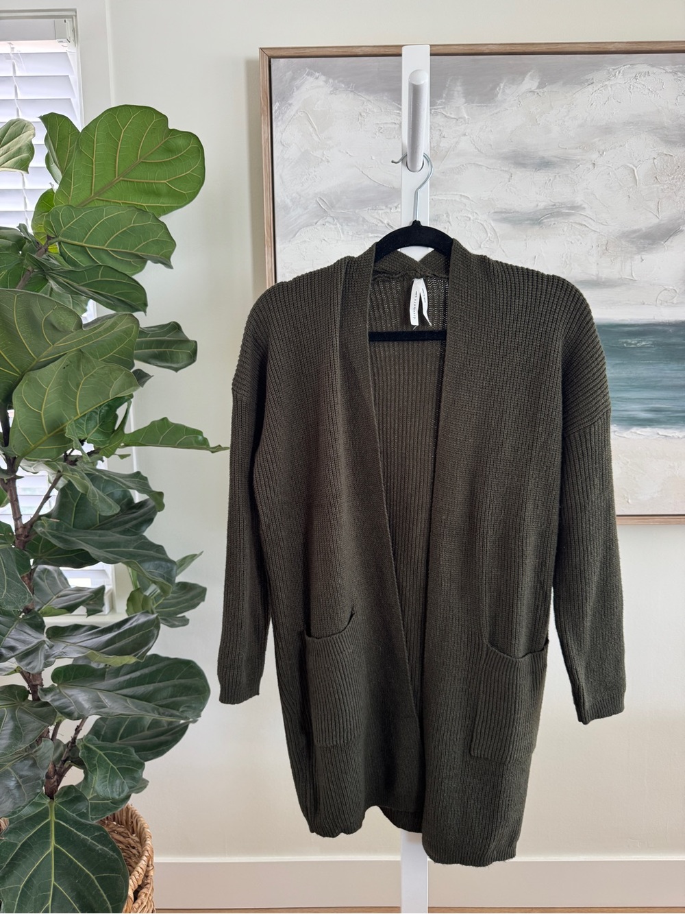Long olive green cardigan - super soft!